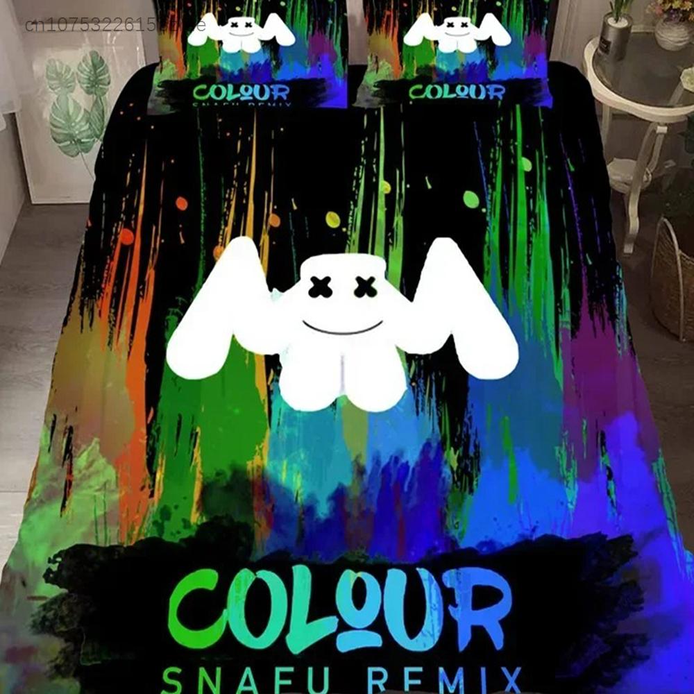 DJ Lovers Marshmello Pattern Set Biancheria da Letto Camera da Letto Morbido Moderno Copriletti Comodo Copripiumino per Bambini Coperta e Federa