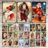 Christmas Vintage Tin Sign Santa Claus Plaque Metal Retro Plate Poster for Club Living Room Kitchen Home Wall Art Decoration