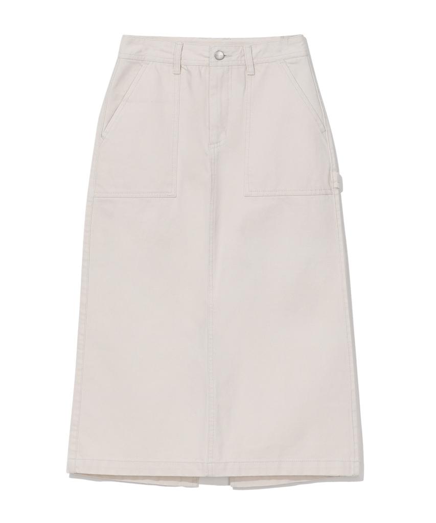 Vintril Sunday Fatigue Denim Long Skirt (Sand)