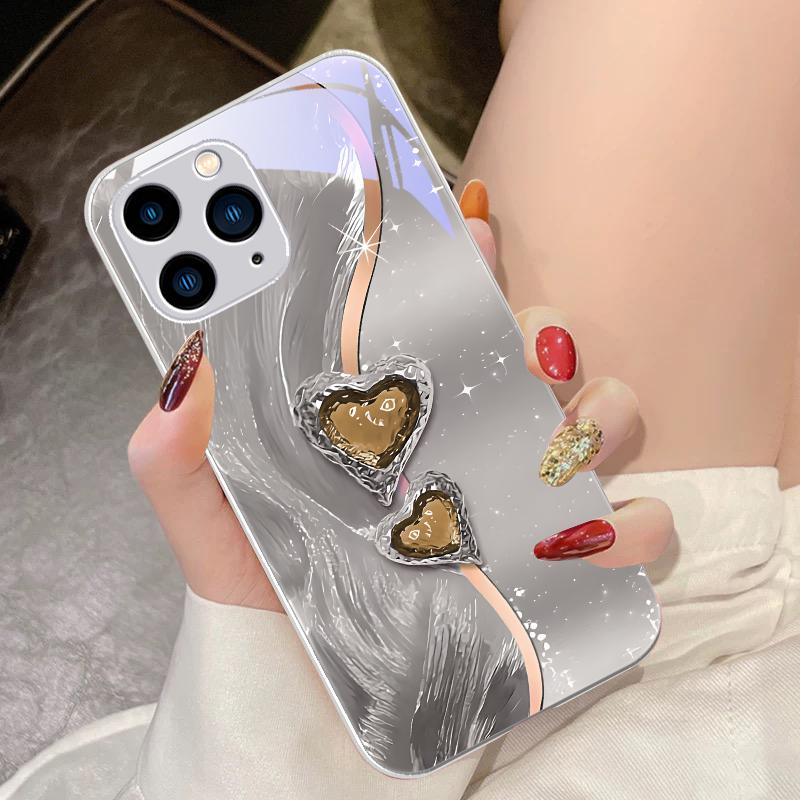 Amber Double Love Für IPhone 16 Pro Max 15 Pro 14 13 12 Mini 11 XS Max XR 7 8 Plu SE 2022 Hartglas Handyhülle