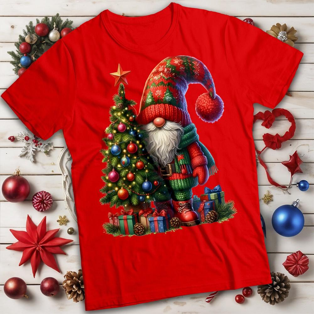 Unisexs and Unisexs Gnome Tree Warm Colors Christmas TShirt Tee MC S
