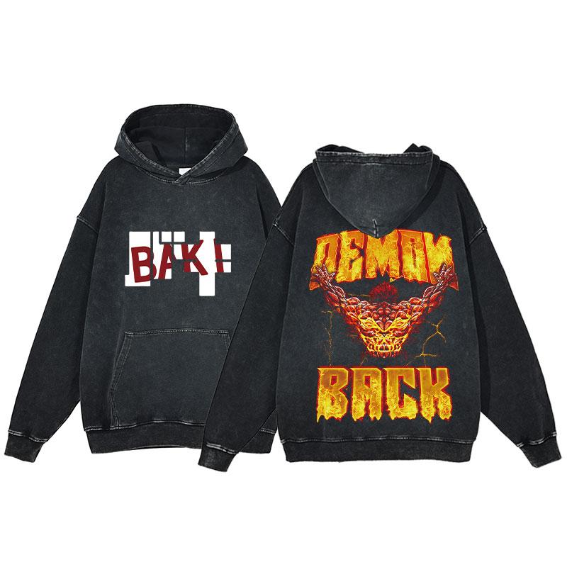 Hot Anime Baki Hanma Graphic Print Men Women Vintage Hoodies Washed Cotton Streetwear Harajuku Unisex Casual Loose Sweatshirt