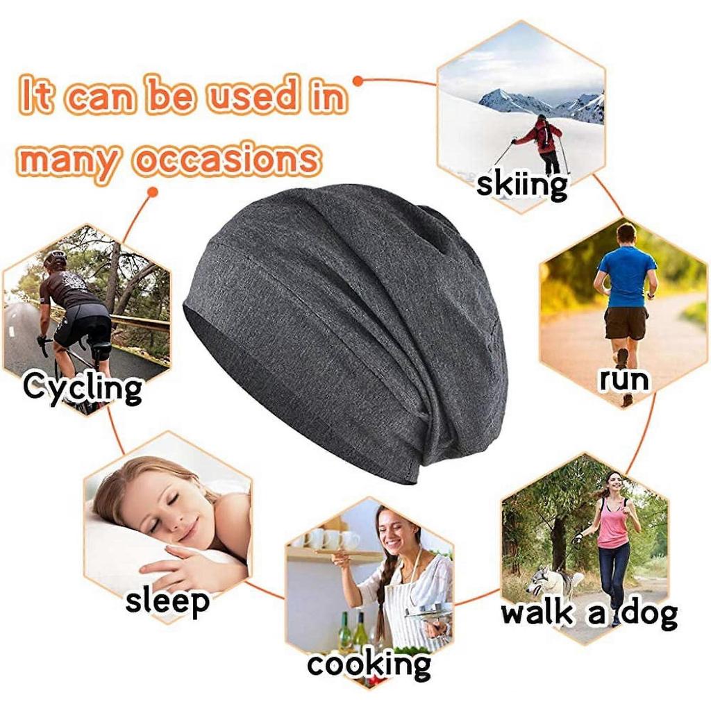 2er-Pack Satin-Schlafhaube, Seidengefütterte Haube für lockiges Haar, Chemo-Kappe, Atmungsaktive Nachtkappe für Männer/Frauen (Schwarzgrau)
