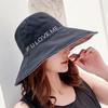 Women Double-sided Plaid Pattern Fisherman Hat Large Brim Letters Pattern Sun Hat