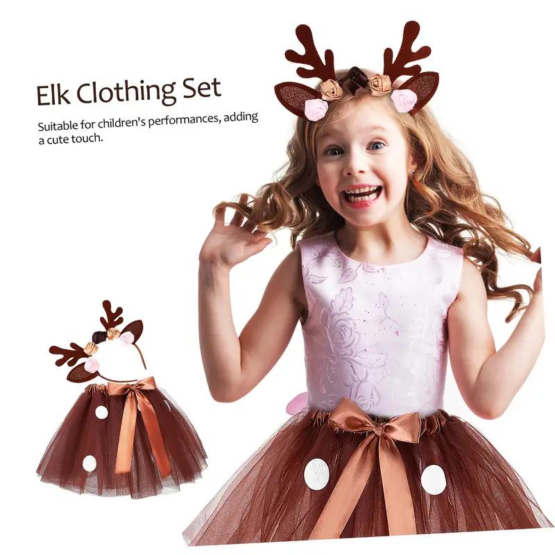 Pink Christmas Deer Tutu Skirt and Headband Set