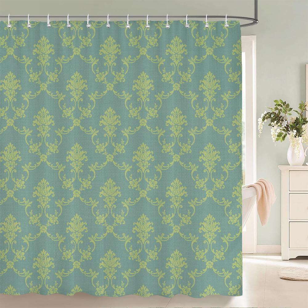 1 Pcs Simple Printing Polyester Shower Curtain Waterproof Fabric, European Elegant Pattern Bathroom Partition Curtain