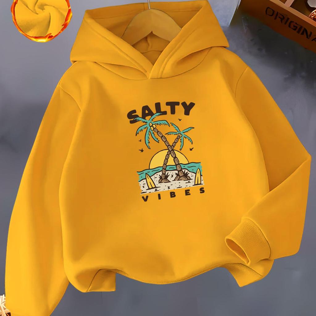 SALTY VIBES Beach Pattern Hoodie in a Salty Style, Perfect for Summer Vibes. This Girls' Long-Sleeve Pullover Sweatshirt Feature