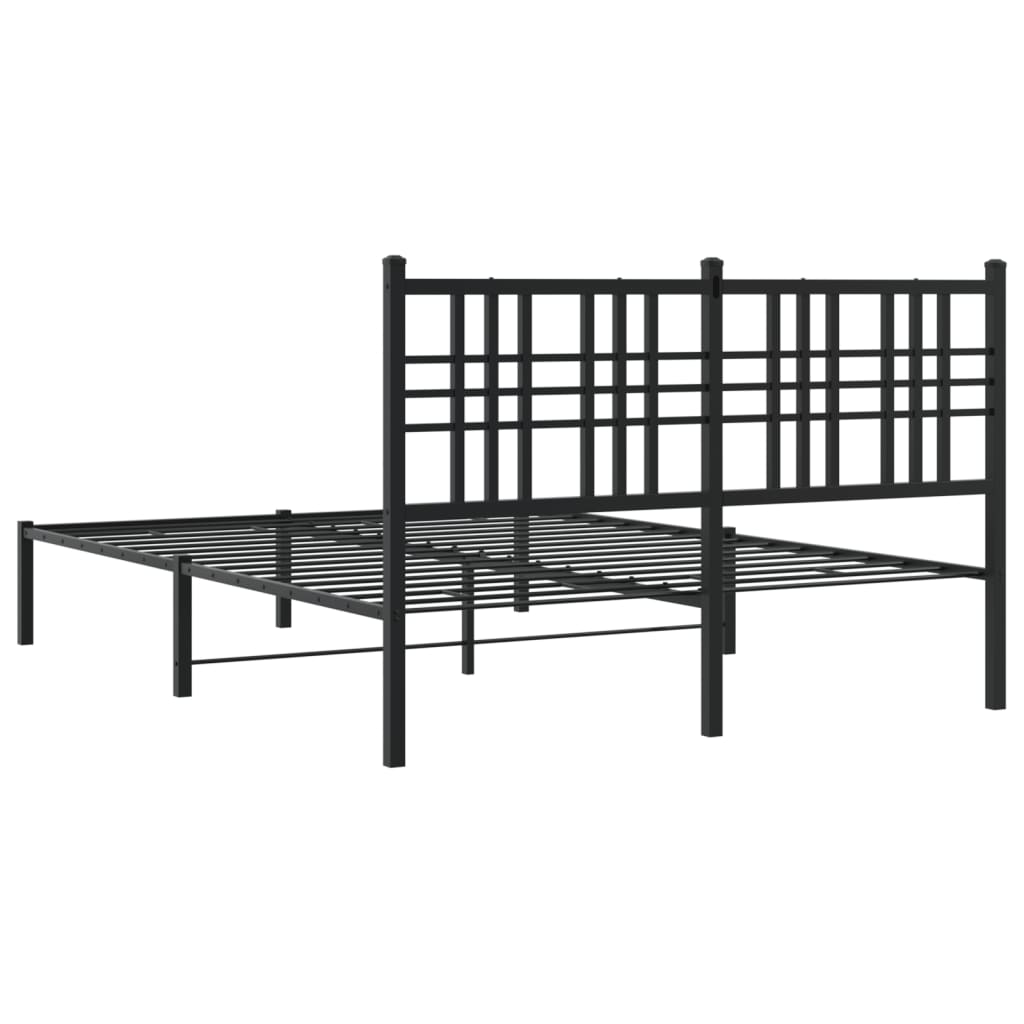 Metal Bed Frame with Headboard Black 135x190 Cm
