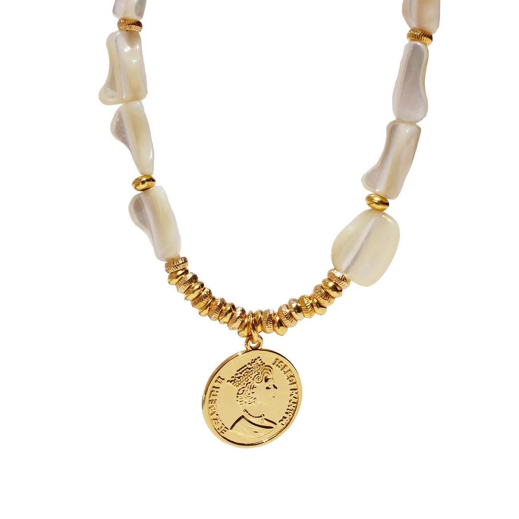 Vintage Irregular Mother-of-Pearl Coin Pendant Necklace