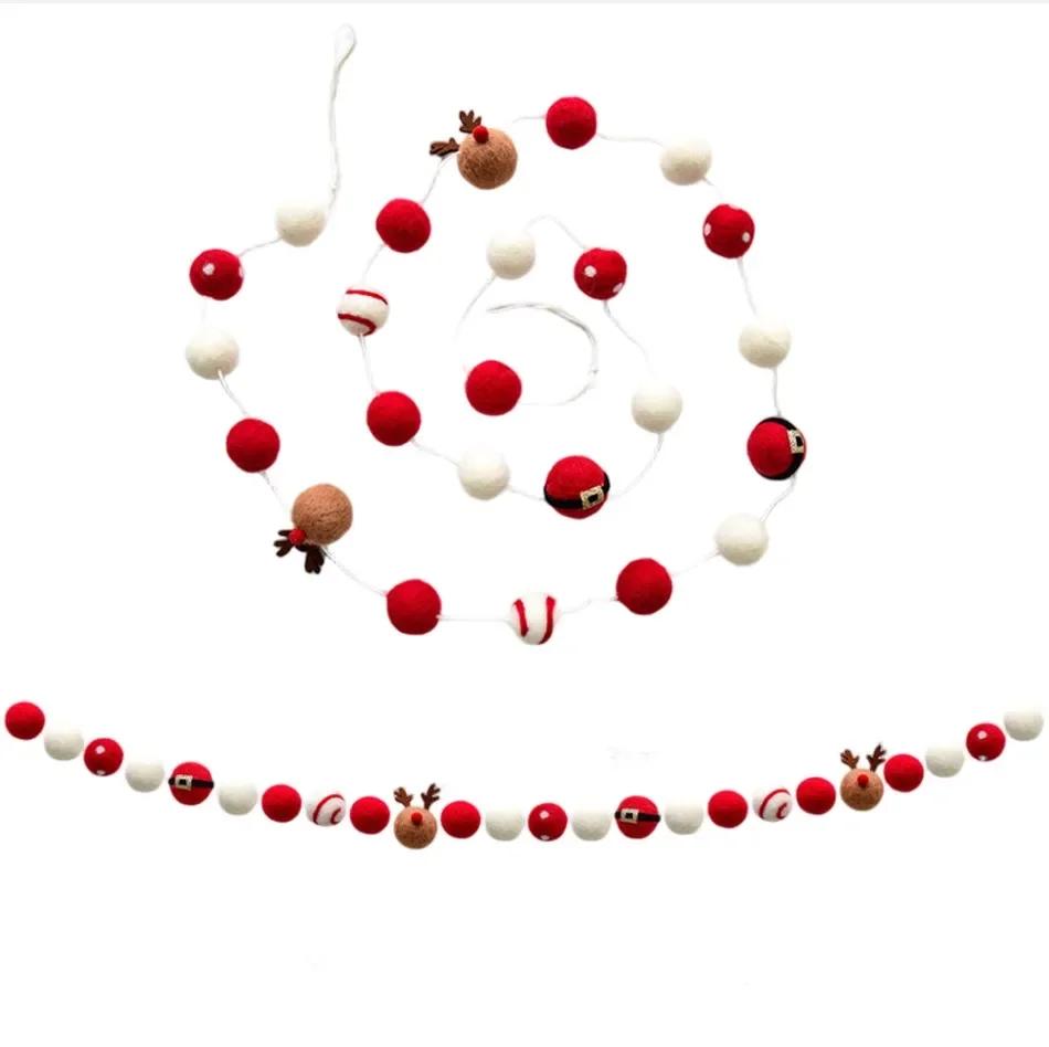 

Seasonal Felt Garland with Star Ball and Reindeer Ornaments Designed for Christmas Tree Hanging Made from Wool Felt