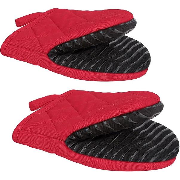 Puppet Oven Mitts Red Cotton Silicone Non-Slip Long Sleeve Arm Soft,Oven Gloves for Women Mum Hot 500℉ Heat Resistant Hand Safe Microwave Home