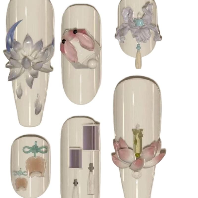 3D Silicone Nail Mold Relief Chinese Style Lotus & Tassel Design Manicure Templates