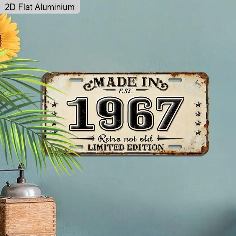 2D Flat 1pc 12''x6'' Durable Aluminum Decorative Sign, "MADE IN 1967 Retro Not Old" Vintage License Plate Style Wall Art, Perfect for Birthday