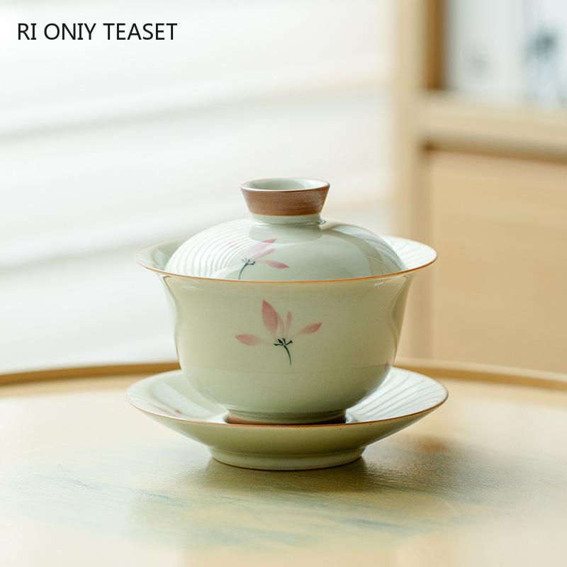 Chinese Ceramic Gaiwan Hand-painted Orchid Pattern Tea Tureen Handmade Porcelain Teacup Household Tea Bowl Travel Teaware 150ml