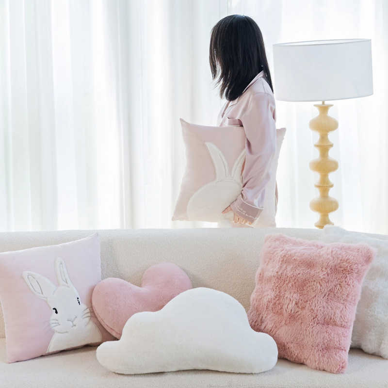 45x45cm Handmade 3D Plush Rabbit Pillowcase Ins Popular Embroidered Sofa Cushion Cover Cozy Bedroom Decorative Pillow Cover