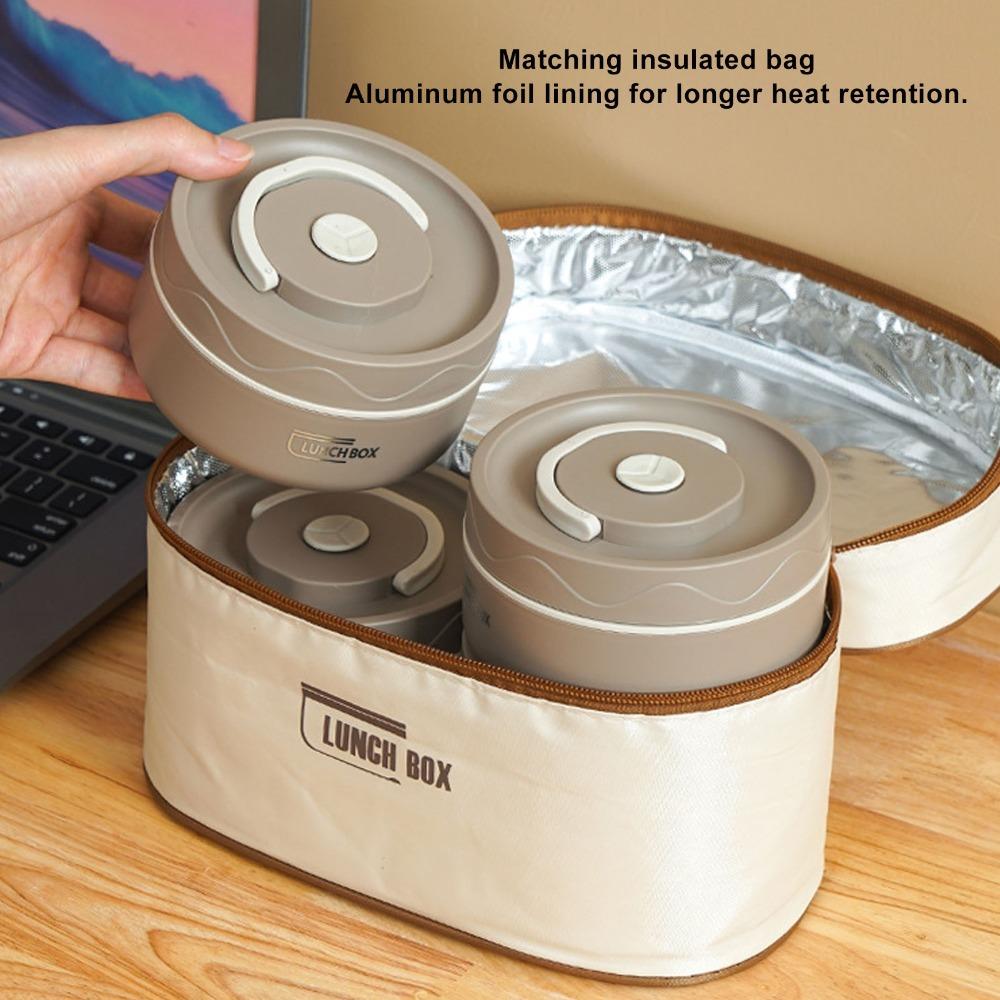 2PCS/3PCS/4PCS With Insulated Bag Thermal Bento Box Stackable Food Container  For Picnic