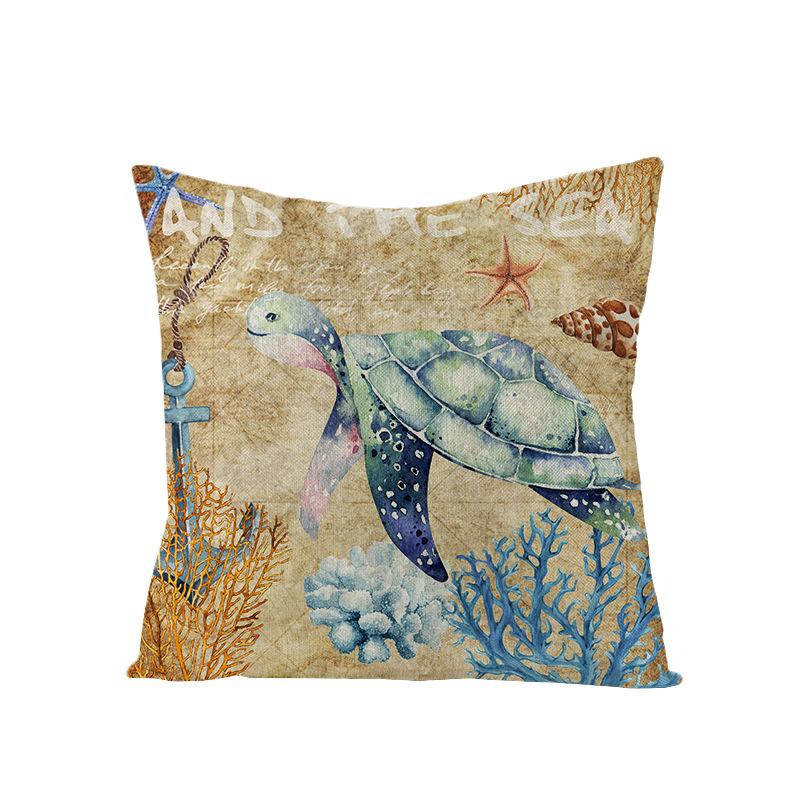 Nordic Retro Polyester Printed Pillow Cover Blue Anchor Animal Sofa Cushion Pillow Cover Home Furnishings