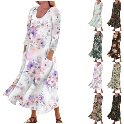Women's Casual Fashion Comfortable Printed 3/4 Sleeve Pocket Dress