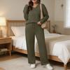 Tenues deux pièces pour femmes Décontractées Automne Tenues d'intérieur Sweatshirts Manches longues Col en V Pantalons larges Ensembles assortis