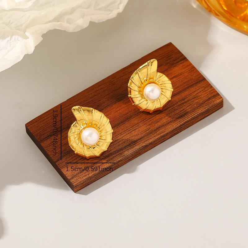 Fashion Stainless Steel Pearl Earrings For Women Geometric Irregular Metal Stud Earring Trendy Jewelry Gift