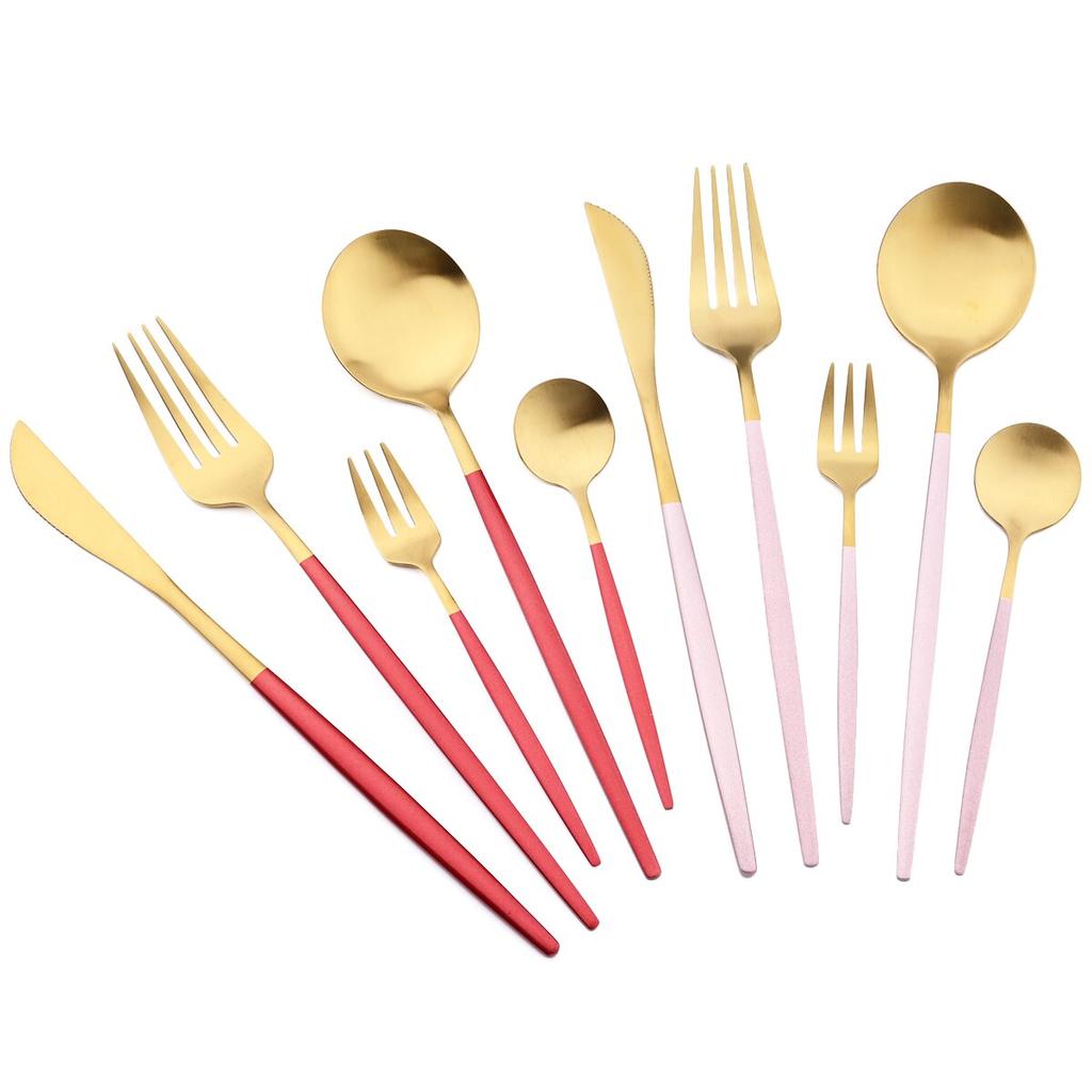 20Pcs Matte Red Gold Dinnerware Set Western Stainless Steel Flatware Knife Cake Fork Tea Spoon Cutlery Set Kitchen Tableware Silverware