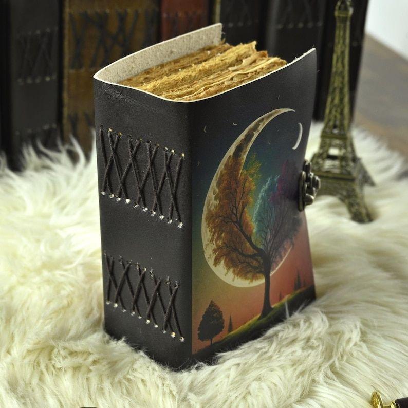Tree of Life Leather Grimoire Journal: Handmade Deckle Edge Spell Book