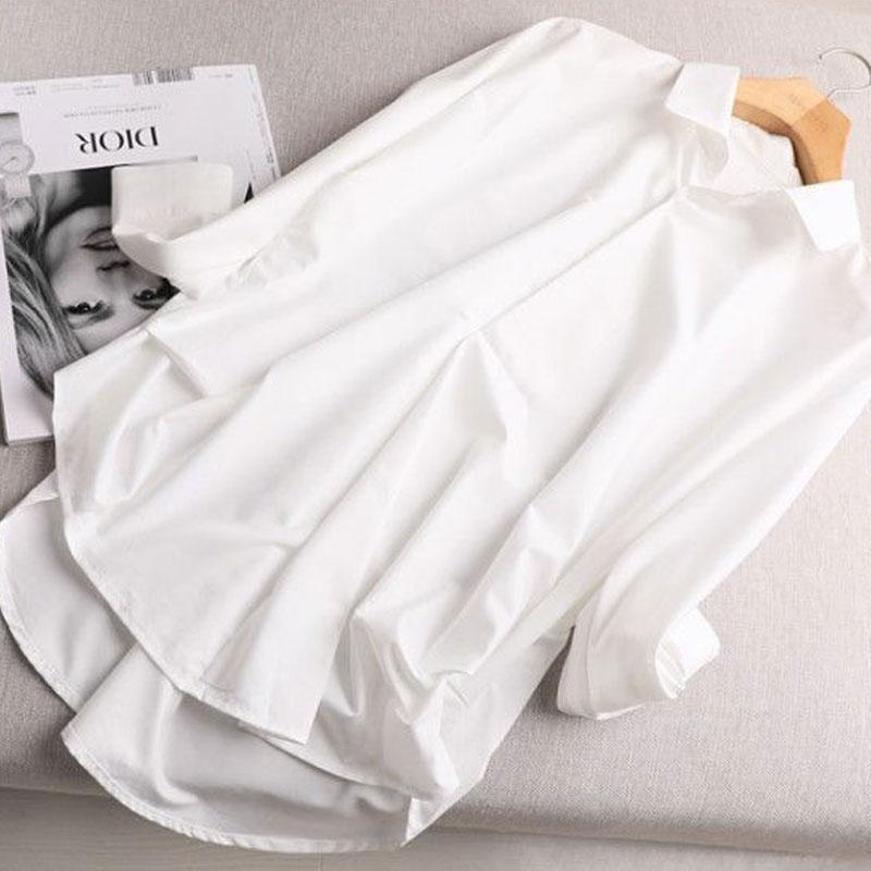Spring Summer Loose Commute Solid Color Shirt Women's Clothing Fashion Single-breasted Korean Polo-Neck Long Sleeve Midi Blouse