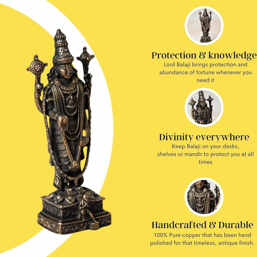 2.8-Inch Handmade Copper Balaji Idol with Garuda Special, Patina Antique Finish