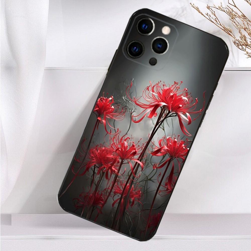 Rote Spinnenlilie Handyhülle Für iPhone 16,15,14,13,12,11 Plus,Pro Max,XS,X,XR,SE,Mini,8,7 Weiche Silikon Schwarze Hülle