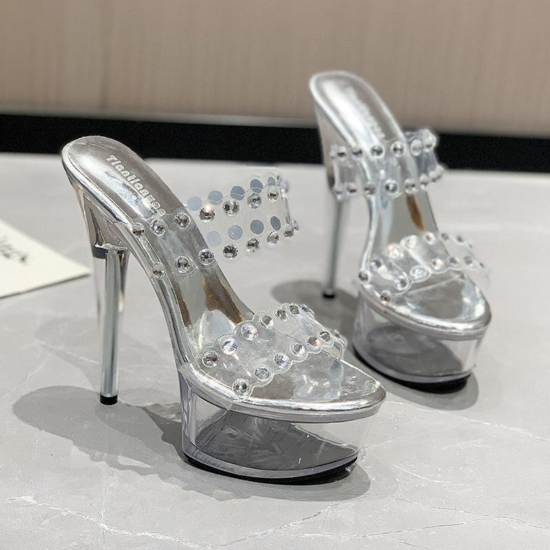 

Модные летние новые прозрачные непромокаемые туфли на шпильке с острым носком, модные женские сандалии на очень высоком каблуке для подиума 35 серебряный