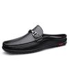 Hot Sale Mens Casual Muller Shoes Business Leather Men Half Slippers Summer Breathable Half Drag Slip-on Lazy Loafers Moccasins