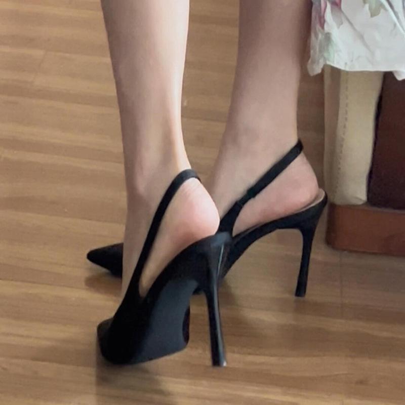 New summer one-word with pointed high heels female sexy royal sister with black thin heel bag head sandals