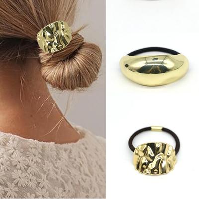 Korean Style Metallic Hair Tie for Women's Low Ponytail - High-End Embossed Clip Accessory