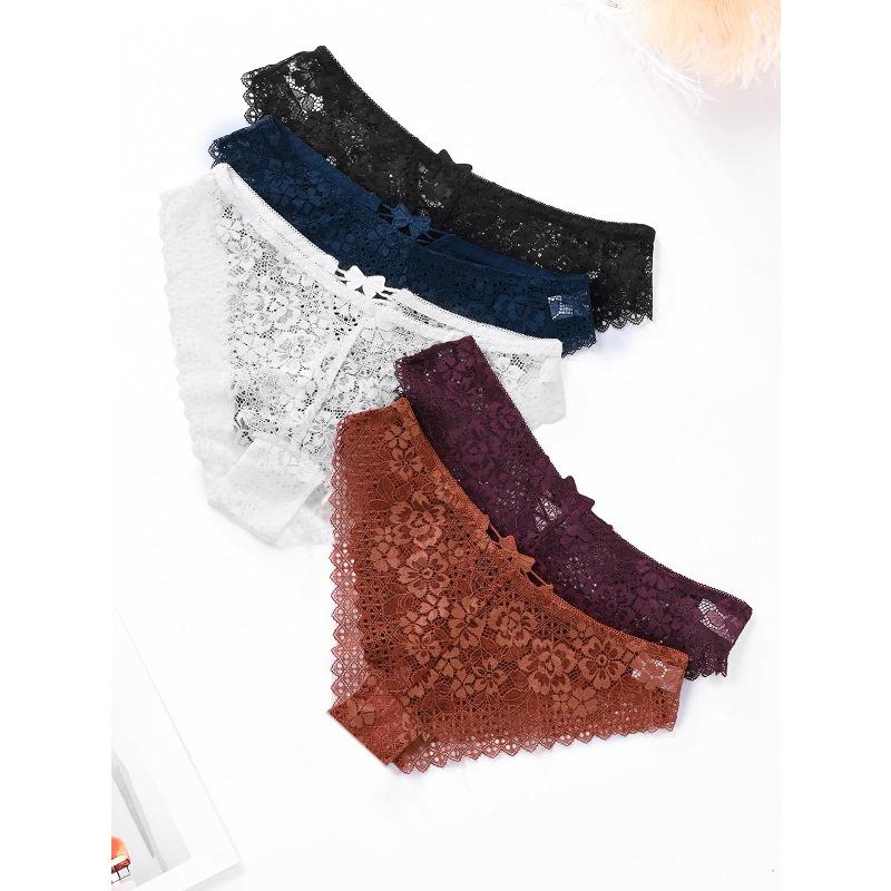 Ladies Summer New Sexy Lace Lace Bow Cross Belt Mid Waist Triangle Briefs