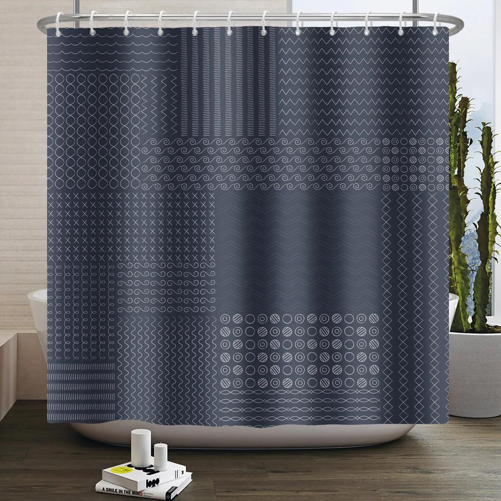 Simple Line Pattern Shower Curtain for Bathroom Waterproof Polyester Fabric Home Decor Bath Curtain Bathtub Partition Screen