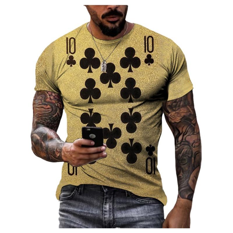 Playing Cards 3D Printing Summer Men's Personality T-Shirt Shirt Hip Hop Trend Large Size Short Sleeve Casual Fashion Sports Top