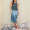 European and American summer cotton and linen round neck sleeveless gradual change dress casual women color matching straight slit