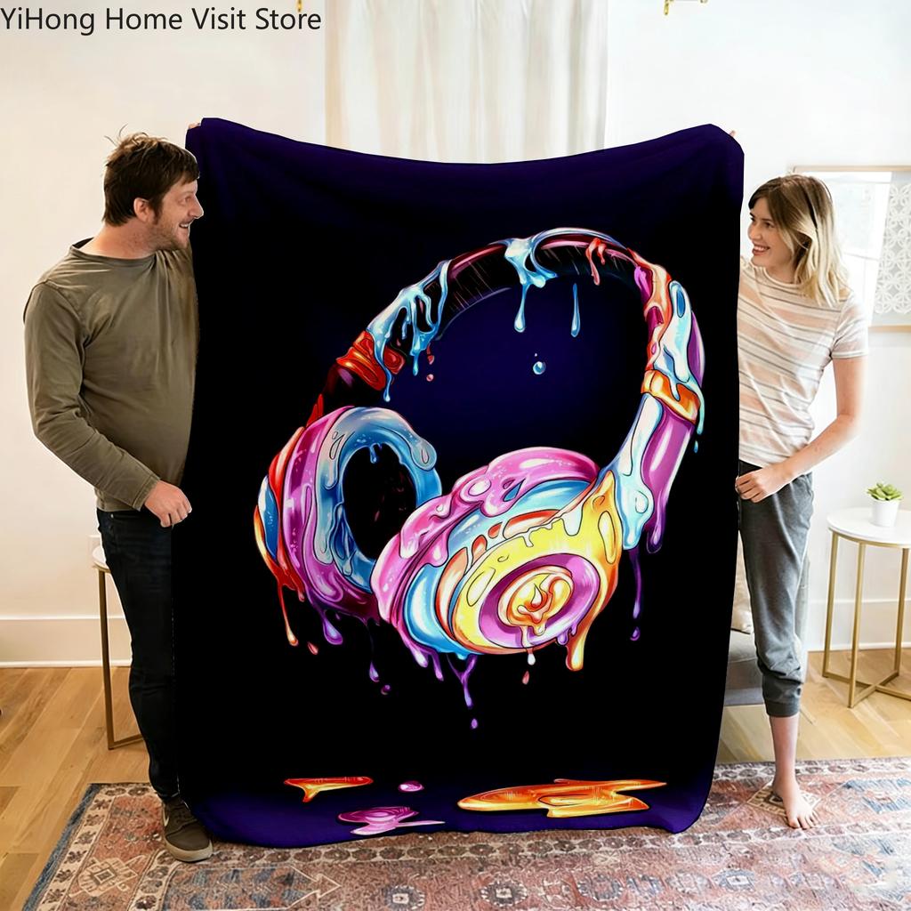 Live Music Neon Headphones Printed Flannel Blanket Perfect for Sofa Office Bed Travel Sleep Read Relax Camping Four Season Use
