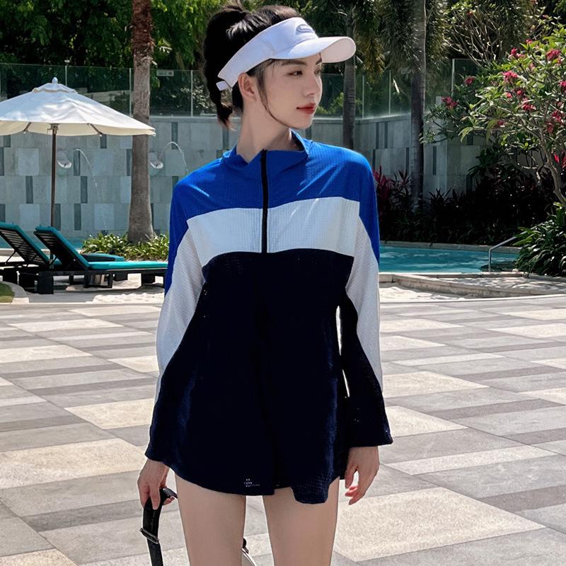 

2023 Women s Three-Piece Swimsuit Set: Bandeau, Loose Cover-Up, Sun Protection L синій