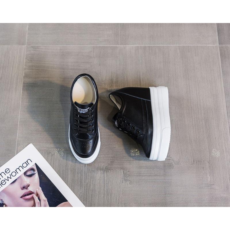 Fashion Women Genuine Leather 11cm Hidden Wedge Sneakers Platform Shoes High Heels Sneakers Woman Casual Shoes White Women Trainer