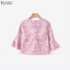 ZANZEA Women Casual Round Neck Flare Sleeve Loose Print Blouse