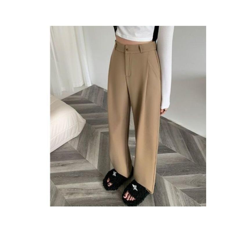 Black suit pants women's small spring and autumn straight high waist thin advanced sense drape pear shape body wide leg pants