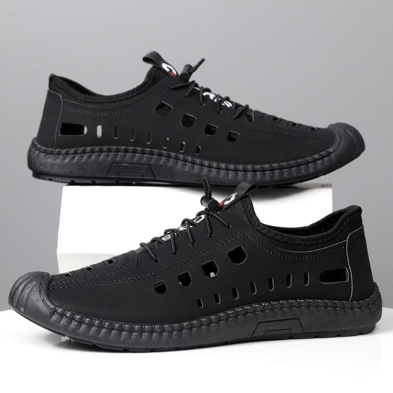 Summer New Men's Leather Shoes Wading Shoes Hollow Surface Casual Shoes One Pedal Soft Sole Breathable Driving Shoes