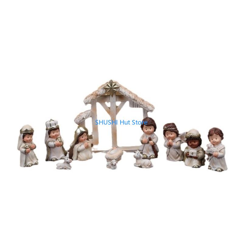 

Nativity Statues Figures Set Resins Manger Scene Minaiture Figurines Ornaments for Mantels and Shelf Christmas Decors D57B белый