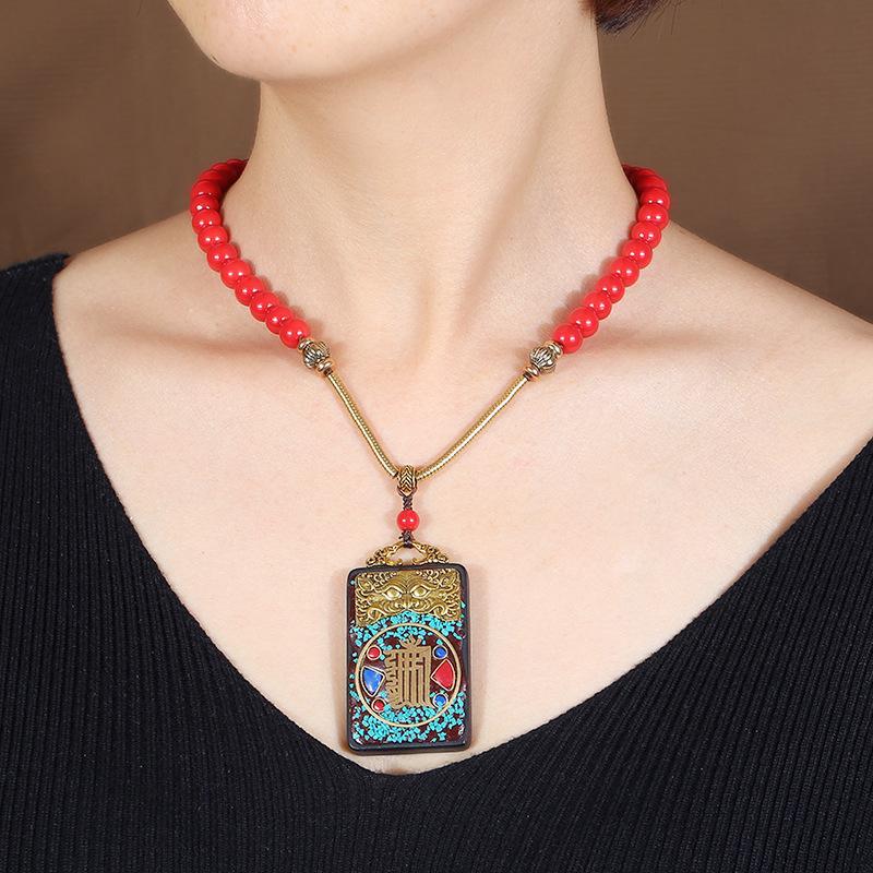 Nepal Tibetan ethnic style ebony thangka necklace men and women retro simple short clavicle chain amulet accessories