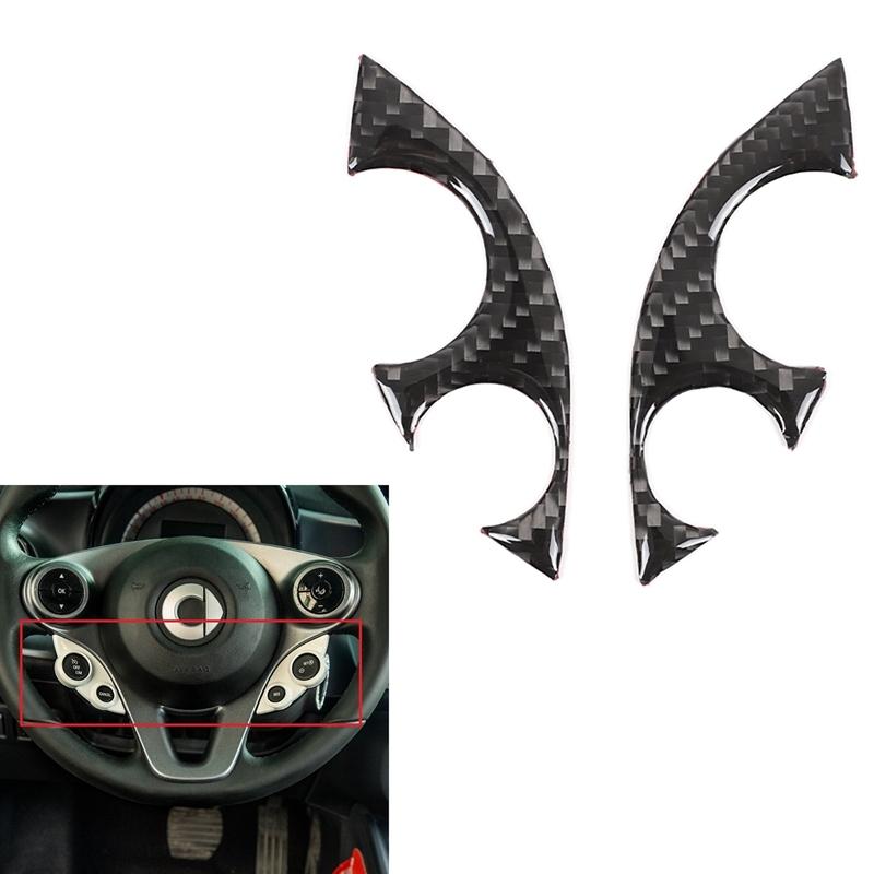 2Pcs/Set Car Carbon Fiber Steering Wheel Decoration Cover Trim Sticker Fit for Benz Smart 453 Fortwo 2016-
