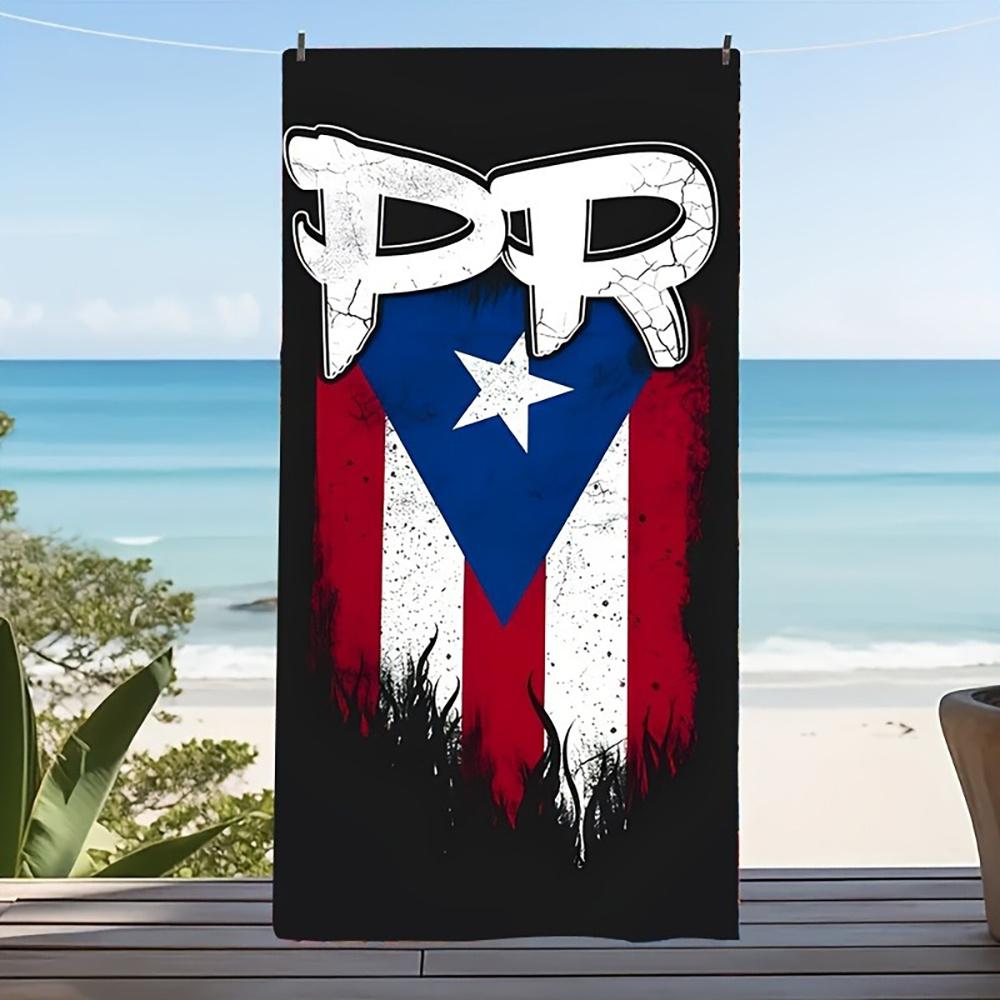 

Puerto Rican Flag Sand-Proof Beach Towel, Lightweight Absorbent for Swimming Gym Camping Yoga Travel W40*H60(CM)