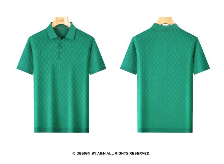 [Tencel Cotton Checkered Jacquard] Autumn and Winter Short-sleeved Polo Shirt Men's Knitted T-shirt with Mulberry Silk