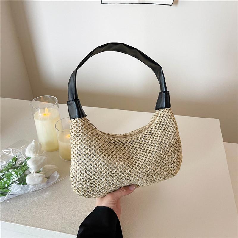 Trend Woven Bag Women's 2025 New Casual Straw Shoulder Bag Mori Beach Ins Tote Bag Underarm Bag