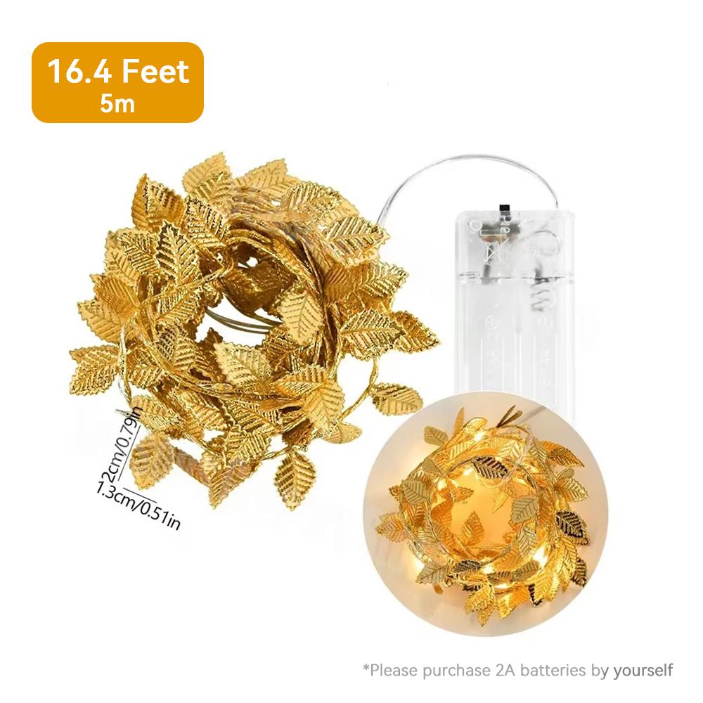 

Golden 30-LED Tiny Leaf Fairy Lights, Battery-Powered Copper Wire for Wedding Decor чорний